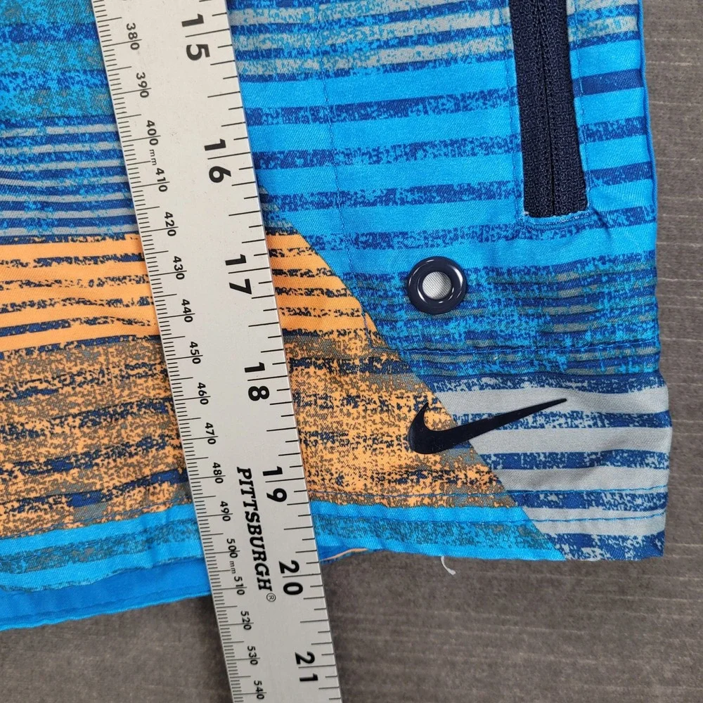 Nike Mens Blue Orange Geometric‎ Striped Board Shorts Swim Trunks Small